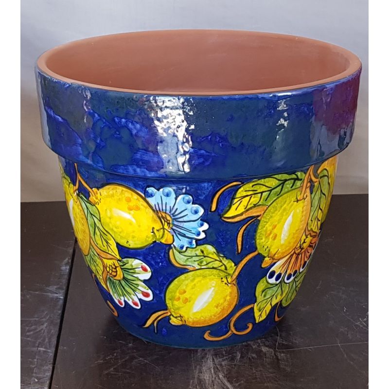 Conical pot for plants Blu, limoni. handpainted...