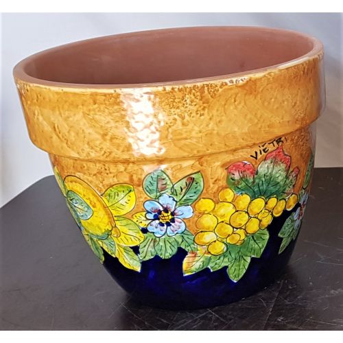 Conical pot for plants orange frutta. handpainted Vietri ceramic