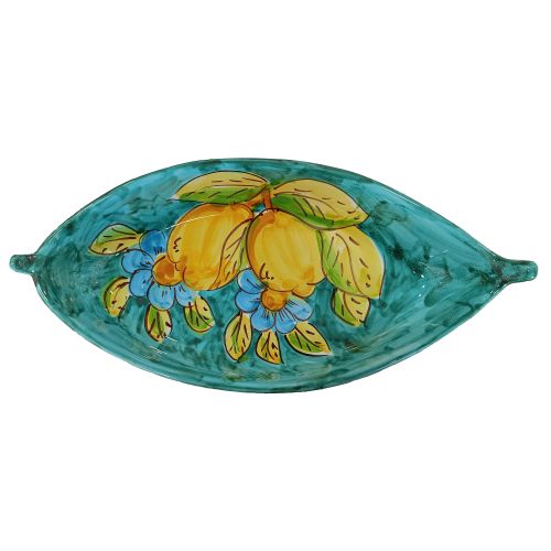 Plato con forma de barco. línea limones y flores. Cerámica de Vietri pintada a mano.