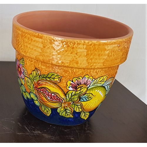 Conical pot for plants orange frutta. handpainted Vietri ceramic
