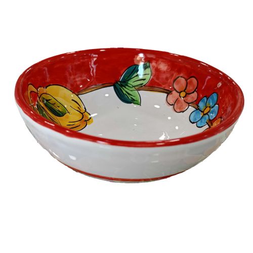 Coupe lisse, assiette creuse et plate - ligne Citrons & Fleurs, céramique de Vietri.