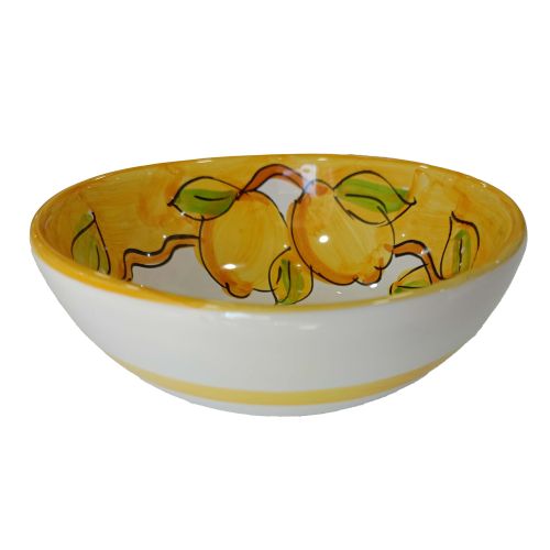 Smooth bowl, soup or salad plate. Lemons line. Vietri ceramic. Hand painted.
