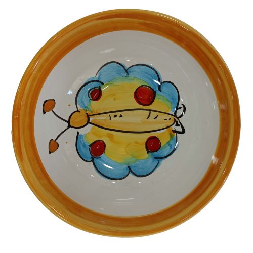 Glatte Schüssel, tiefer Teller oder Salatschüssel. Schmetterling-Dekor. Vietri-Keramik. Handbemalt.