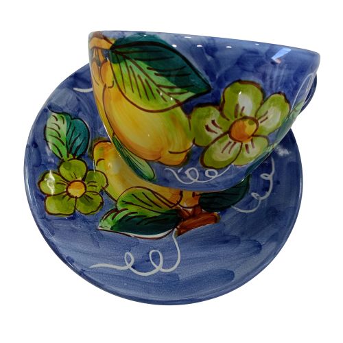 Tasse. Ideal für Milch, Cappuccino oder Tee. Linie Zitrone & Blumen. Vietri Keramik. Handbemalt.