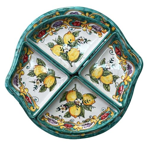 Antipastiera. Cena Fredda. 5 pezzi. Linea Limoni. Ceramica di Vietri. Dipinta a mano