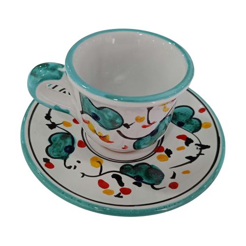 Kaffeetasse mit Untertasse. Big Mama-Linie. Vietri-Keramik. Handbemalt.