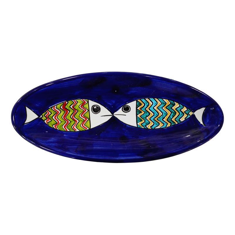 Oval serving plate. Fish Line. Hand-painted...