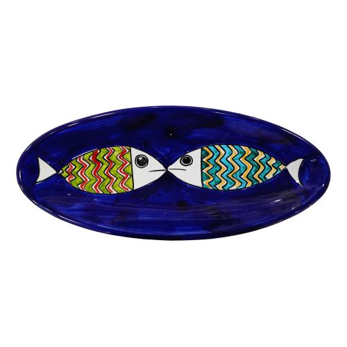 Ovaler Tassenteller, Fisch Ligne. Servierteller aus Vietri-Keramik.