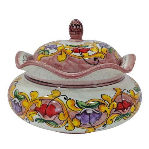 Biscuit jar baroque and flowers line. Hand-painted Vietri ceramic.