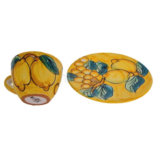 Tazzina con piattino. Linea Frutta e Limoni. Ceramica di Vietri. Dipinta a mano.