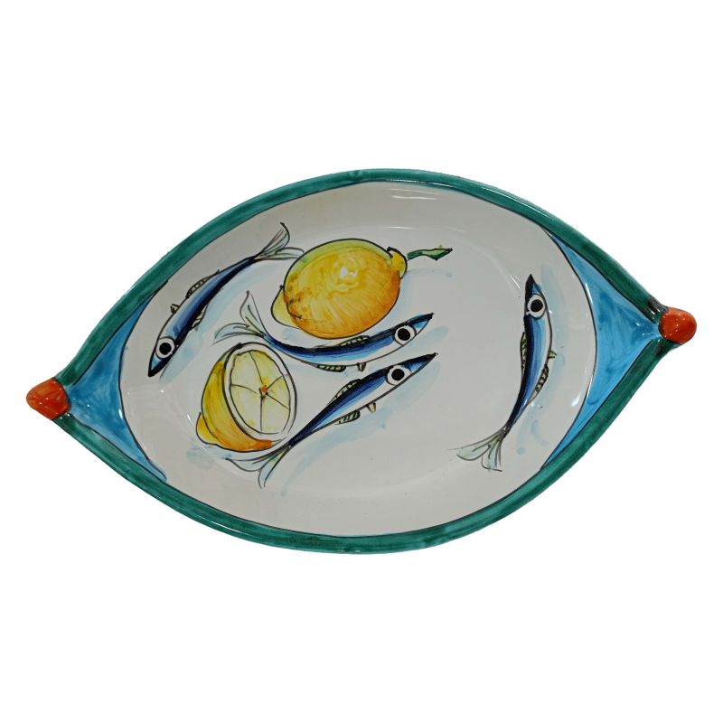 Assiette en forme de bateau. ligne citrons et...