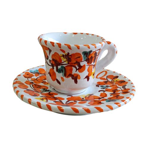 Tazzina con piattino. Linea Primavera. Ceramica di Vietri. Dipinta a mano.