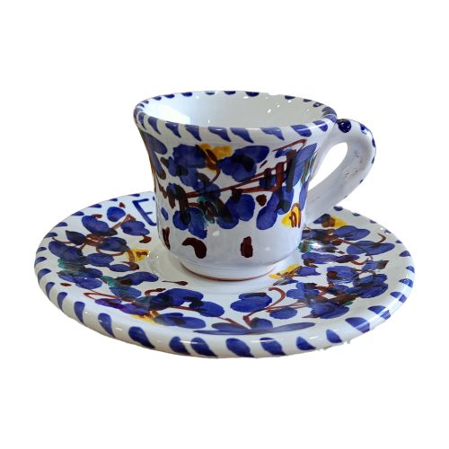 Coffee cup with saucer. Spring Line. Vietri ceramic. Hand-painted.