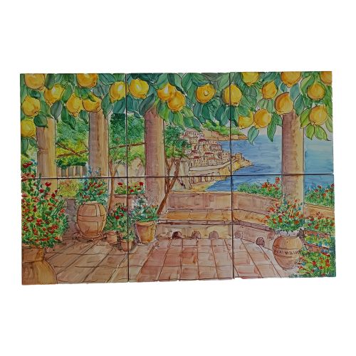 Panel de pared -Panorama- en ceramica vietrese pintado a...