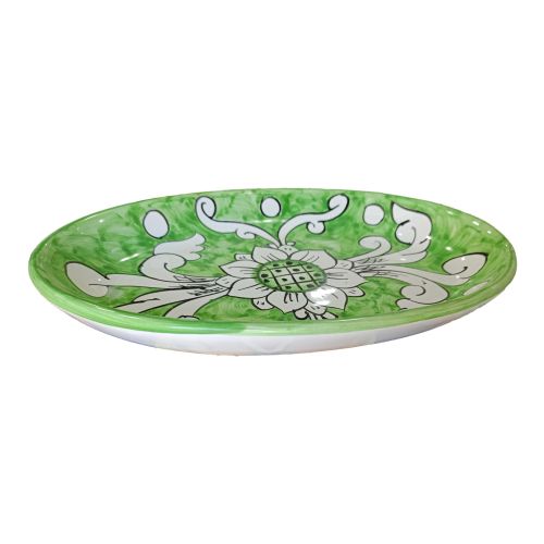 Oval serving dish or bowl. Flowers line. Vietri ceramic. Hand-painted.