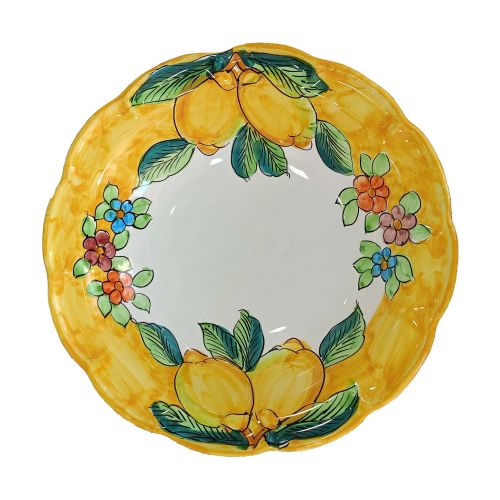 Bowl wave border lemon and flowers line. handpainted Vietri ceramic