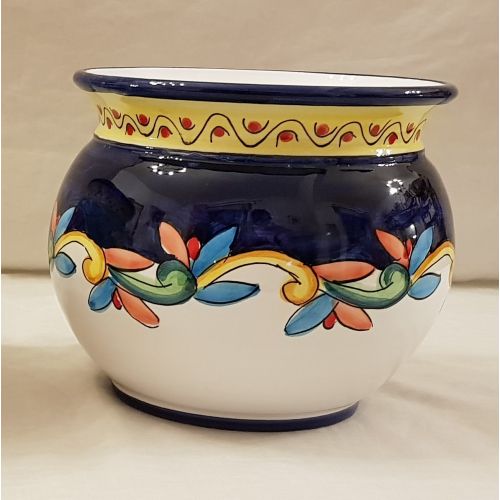 Cachepot Portapianta. Fondo Blu e bianco. Decoro Barocchetto. Ceramica di Vietri. Dipinta a mano.