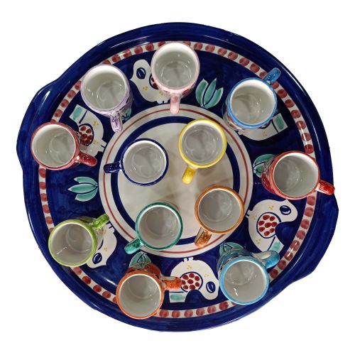 Tray with 12 cups. Little Animals line. Vietri ceramic. Hand-painted.