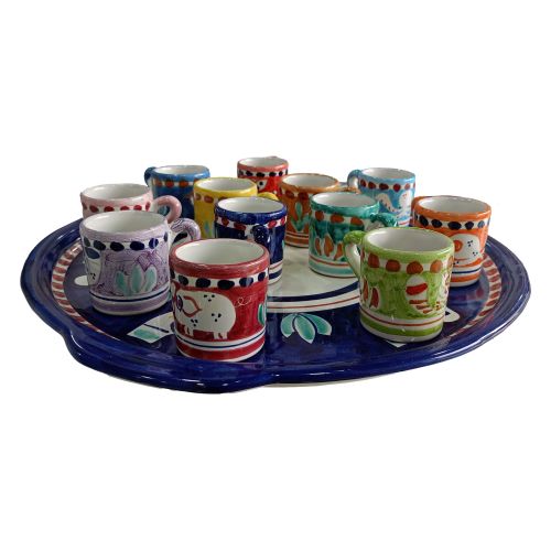 Tray with 12 cups. Little Animals line. Vietri ceramic. Hand-painted.