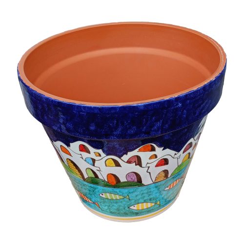 Conical pot for plants Houses Line. handpainted Vietri... 2