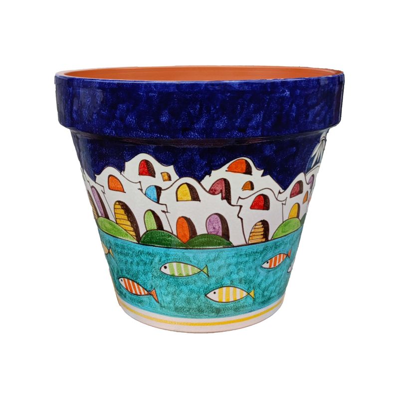 Conical pot for plants Houses Line. handpainted...