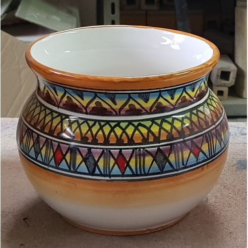 Plant holder geometric line, orange. handpainted Vietri...