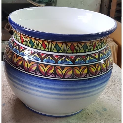Plant holder geometric line. handpainted Vietri ceramic