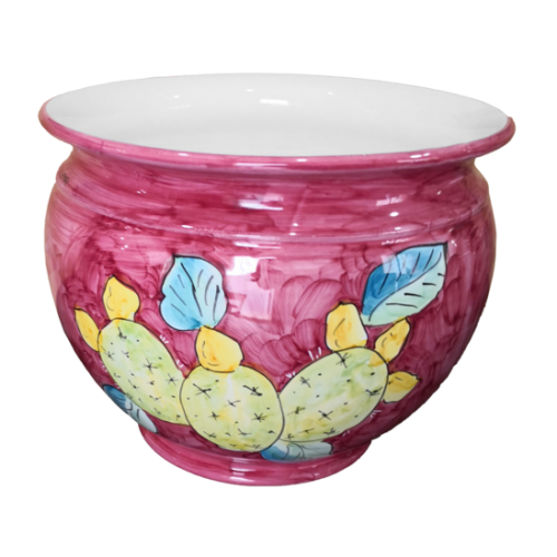 Plant holder red Cactus. handpainted Vietri ceramic