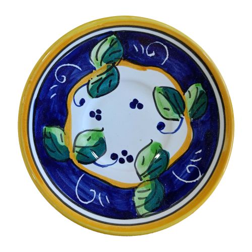 Coffee cup with saucer. Lemon Line. Vietri ceramic. Hand-painted.