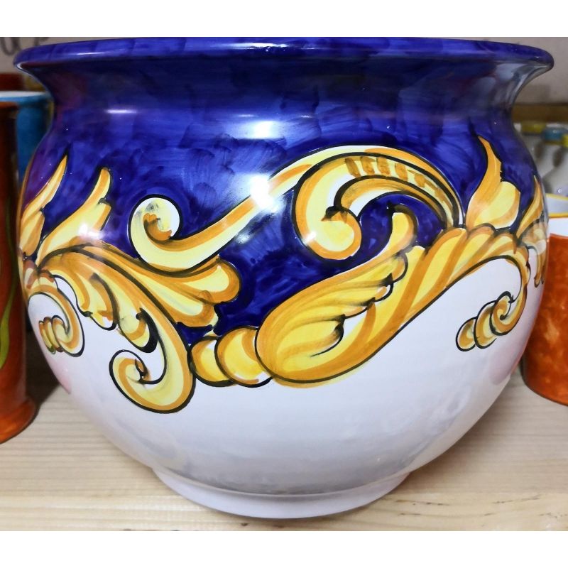 Cachepot Portapianta decoro barocco bordo Blu....