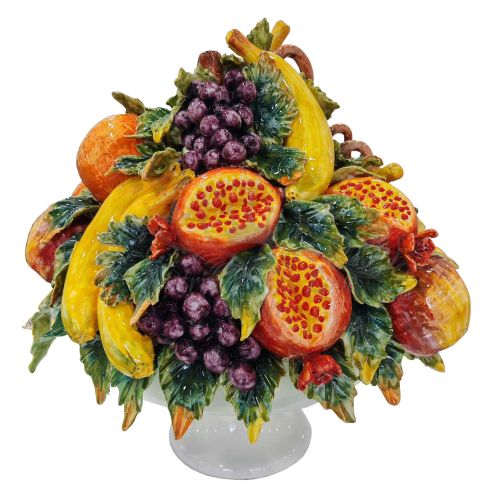 Cesta de fruta de cerámica. Cerámica de Vietri pintada a...