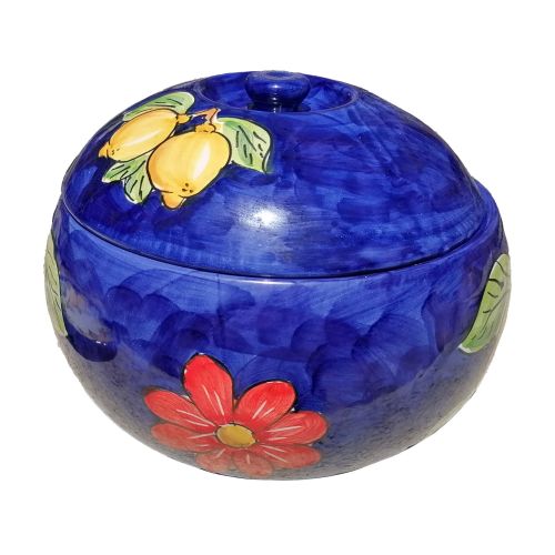 Tarro para Galletas. Colección Limones y Flores. Cerámica de Vietri Pintada a Mano.