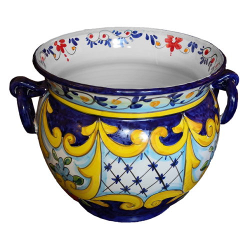 Cachepot Portapianta. Linea Barocco. Bordo Blu. Ceramica...