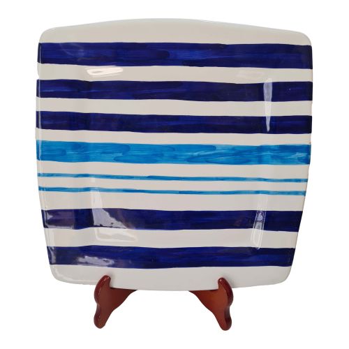 Square plate. Stripes line. Vietri ceramic. Hand-painted.