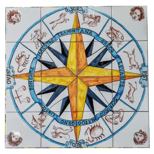 Wall Panel Compass Rose Vietri Ceramic handmade.