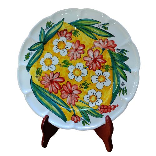 Plate. Flowers Line. White background. Vietri Ceramics. Available as dinner, soup, dessert plate or charger.