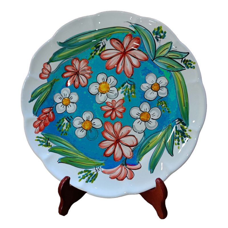 Plate. Flowers Line. White background. Vietri...