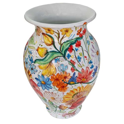 Umbrella Stand. Flowers Collection. Poppies Design. Hand-Painted Vietri Ceramics.