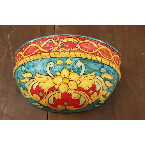 Wall planter. Baroque line. Vietri ceramic. Hand-painted.