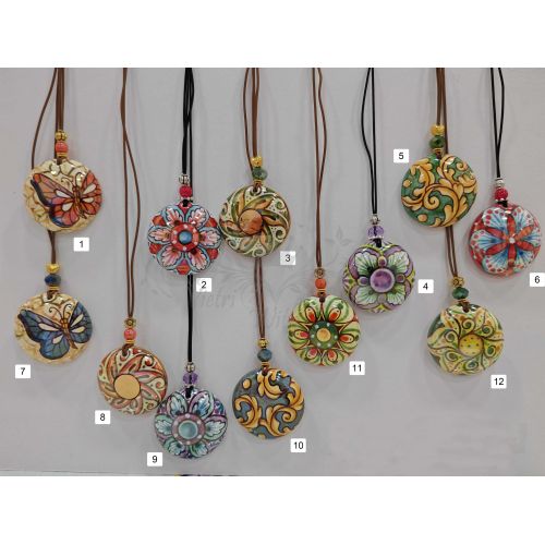 Hand-painted ceramic pendant – Unique handcrafted necklace