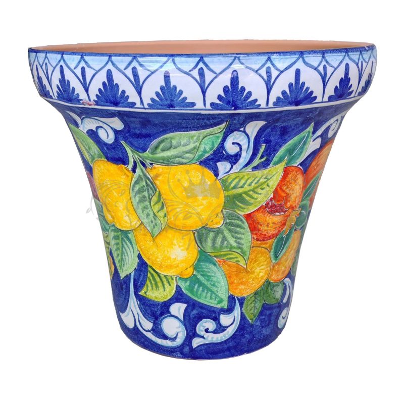Konische Vase mit blauem Zitronen. Handbemalte...