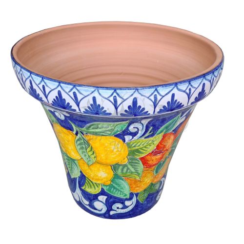 Vaso conico fondo Blu Limoni. Ceramica di Vietri dipinto... 2