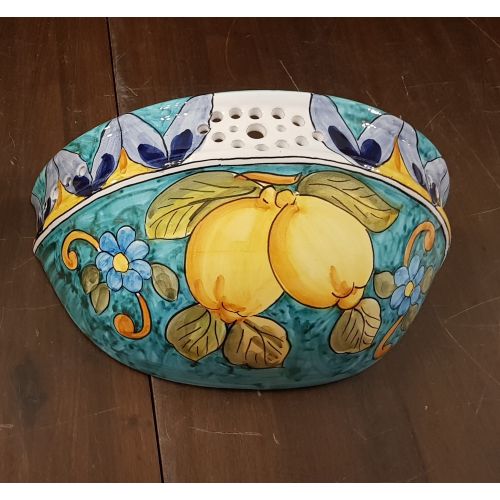 Wall planter. Plant holder. Lemon line. Vietri ceramic. Hand-painted.