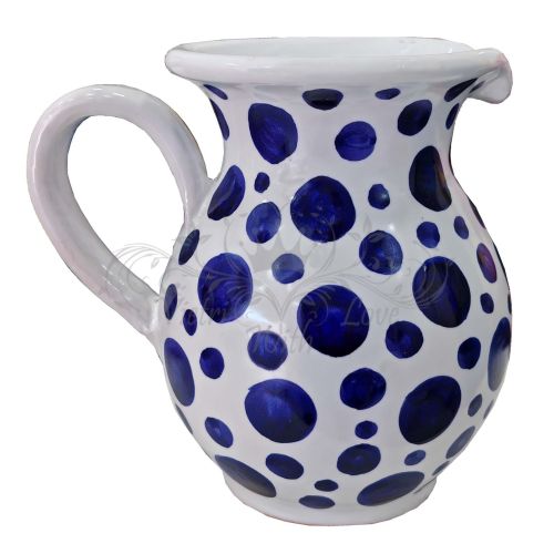 Bulbous Pitcher. Modern Line. Polka Dot Decor. Vietri ceramics. Hand-painted.