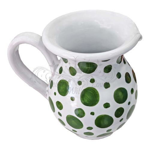 Bulbous Pitcher. Modern Line. Polka Dot Decor. Vietri ceramics. Hand-painted.