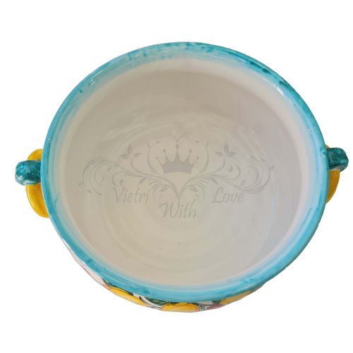 Maceta con soporte para plantas Lemons Line. Cerámica de Vietri pintada a mano.