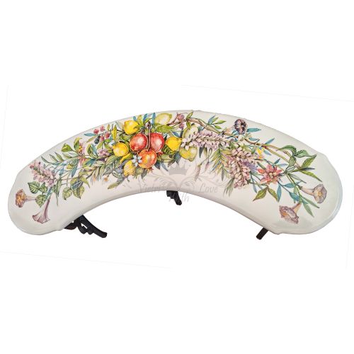 Ceramicized lava stone bench. Fruit and flower line. Hand painted Vietri ceramic.