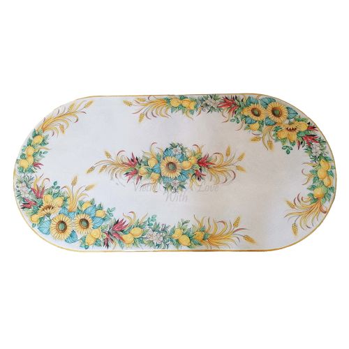 Tisch aus glasierter Lavastein. Sonnenblumen. Handbemalt. Vietri-Keramik.