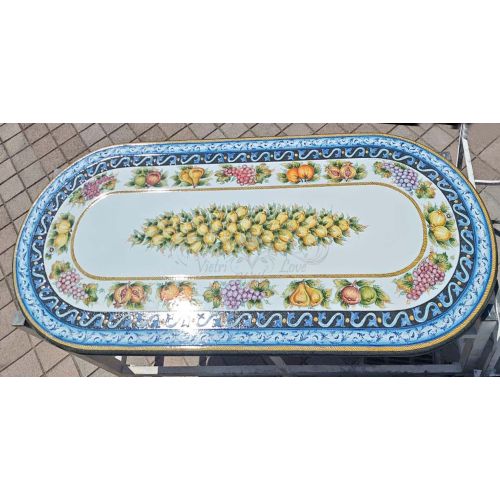 Ceramic lava stone table. Lemons, fruit and baroque hand painted. Vietri ceramics