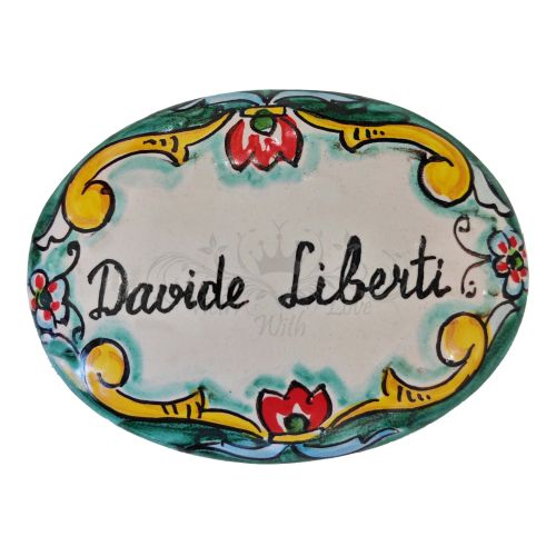 Customizable oval plaque. Baroque line. Vietri ceramic....